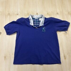 LINE UP Polo Shirt Womens Small Blue Golf Embroidered Short Sleeve Plaid Collar